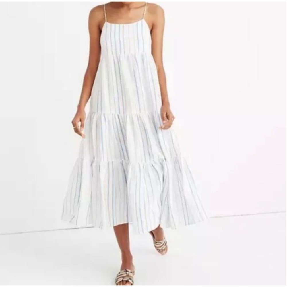 Madewell White and Blue Striped Midi Dress